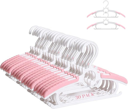 JSF Baby Hangers,Adjustable 30 Pack Kids Hangers for Closet Kids,Non-Slip Save Space Plastic Hangers,Infant Nursery Child Small Children(Pink)