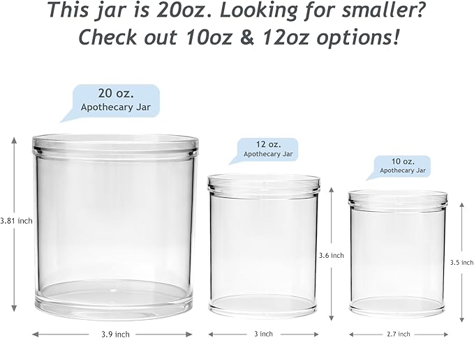SheeChung 4-Pack Large 20oz Stackable Apothecary Jars - Clear Qtip Holder Dispenser with Storage Lids - Jumbo Size Bathroom Essentials Organizer for Cotton Balls, Pads, Bath Salts