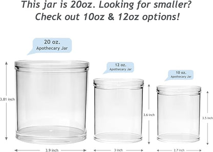 SheeChung 4-Pack Large 20oz Stackable Apothecary Jars - Clear Qtip Holder Dispenser with Storage Lids - Jumbo Size Bathroom Essentials Organizer for Cotton Balls, Pads, Bath Salts