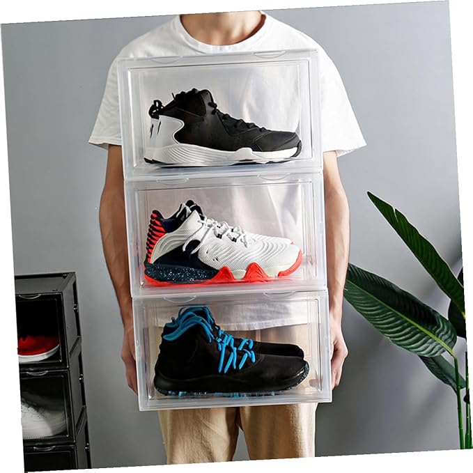 Ciieeo Shoe Storage Box with Dustproof Design, Door Buckle Connector, Stackable Plastic Shoe Organizer for Home Closet and Sneaker Storage