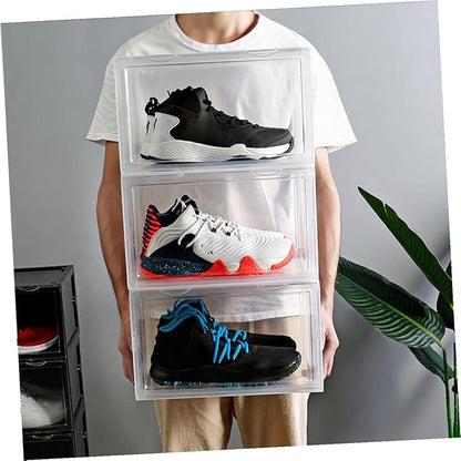 Ciieeo Shoe Storage Box with Dustproof Design, Door Buckle Connector, Stackable Plastic Shoe Organizer for Home Closet and Sneaker Storage