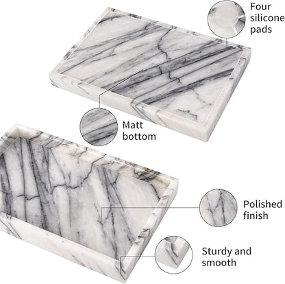 Marble Bathroom Vanity Tray, Natural Luxury Vanity Home Kitchen Bathroom Table Tray, Stone Decorative Countertop Dresser Trays for Key Coffee Perfume Jewelry Makeup (Lilac, 12"x 8" x1.2")