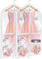 Univivi Clear Garment Bags for Dance Costumes, 40 Inch Dance Costume Garment Bags for Dancers, with 4 Medium Clear Zipper Pockets and 1 Large Back Zippered Pocket (2 Pack)