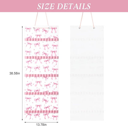 Tudomro Hanging Headband Holder for Girls Felt Hair Accessories Organizer with 60 Elastic Bands Bow Hanger for Girls Hair Bows Without Headbands (Pink,Bow)