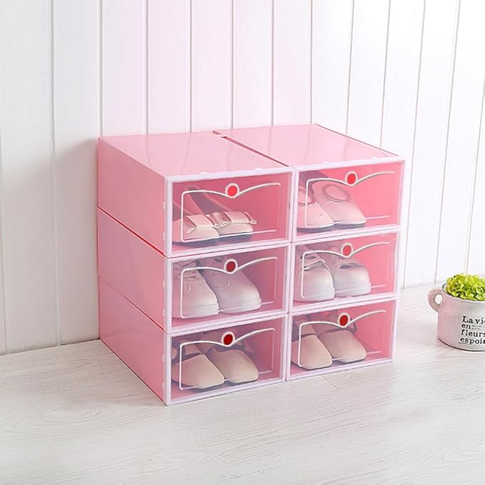 Cabilock Shoe Storage Bin 6 Pack Foldable Shoe Boxes Clear Plastic Containers Closet Organizers