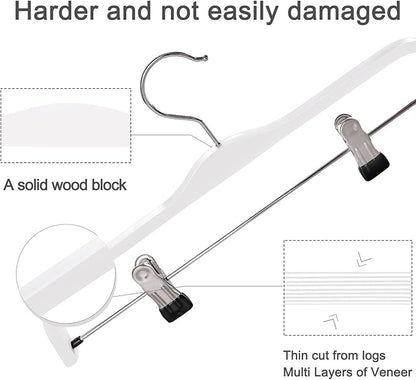 TOPIA HANGER Wooden Pants Hangers,Slim Natural Wood Skirt Hangers with Anti-Rust Hook and Adjustable Metal Clips, Perfect for Skirts,Pants,Slacks-10 Pack-CT17W