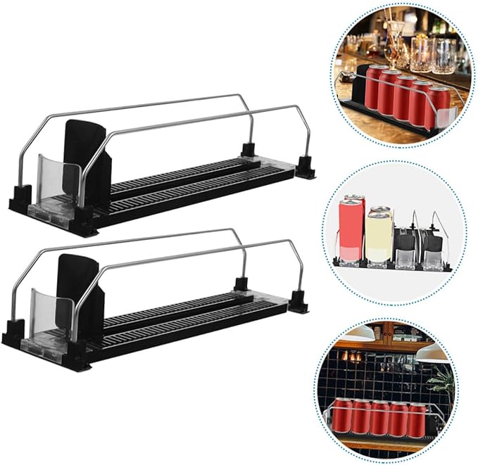 Levemolo 2pcs Automatic Beverage Pusher Organizer Plastic Drink Dispenser for Refrigerator Smooth Glide Can Organizer for Easy Access for Cold Drinks and Efficient Storage