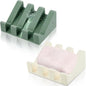 Cunhill 2 Pieces Silicone Soap Dish Self Draining Soap Dish Shower Waterfall Bar Soap Holder Tray with Drain Soap Saver for Kitchen Bathroom Accessories (Light Green,Bright White)