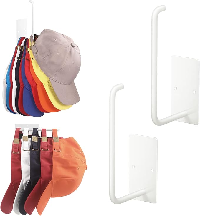 Hat Racks for Baseball Caps 2 Pack, Stainless Steel Adhesive Hat Hanger Hooks Holder for Wall, Multi-Purpose Strong Hook Organizer Can Hold More Than 20 Hats for Door/Closet