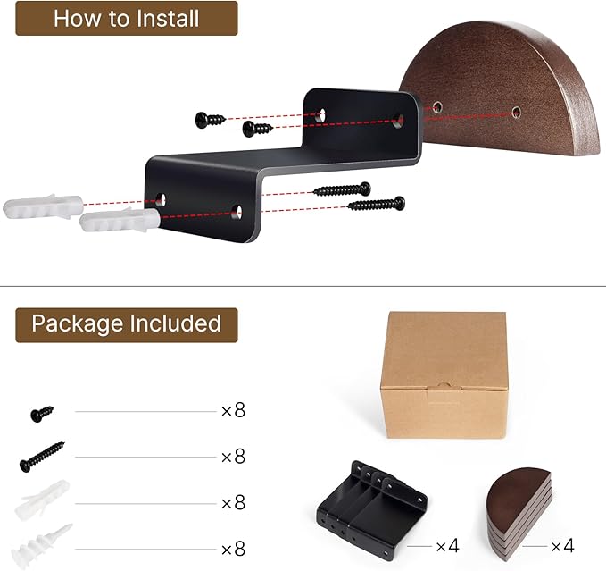 SEKSON Cowboy Hat Rack for Wall, 4 Pack Wooden Hat Holder, Wide Brim Hat Hooks, Wall Mount Hat Hanger for Baseball Caps, Fedoras, Straw Hats