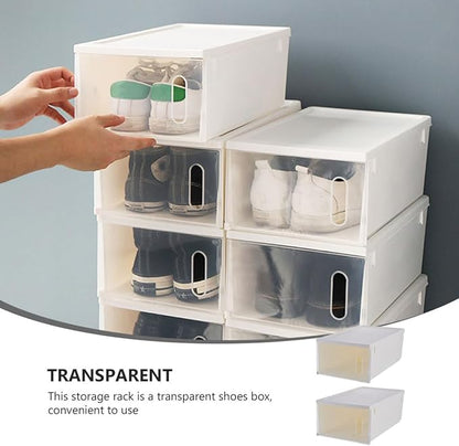 Housoutil 2pcs Plastic Shoe Storage Boxes with White Lids Large Shoes Organizer Containers for Home Closet Storage and Display
