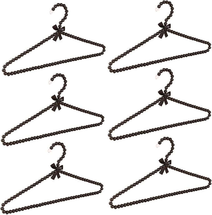 6-Piece Pearl Clothes Hanger Set Wedding Hanger Bridal Bridesmaid Hangers for Wedding Dress Standard Pearl Hangers (Black, 6)