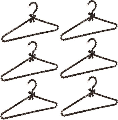 6-Piece Pearl Clothes Hanger Set Wedding Hanger Bridal Bridesmaid Hangers for Wedding Dress Standard Pearl Hangers (Black, 6)