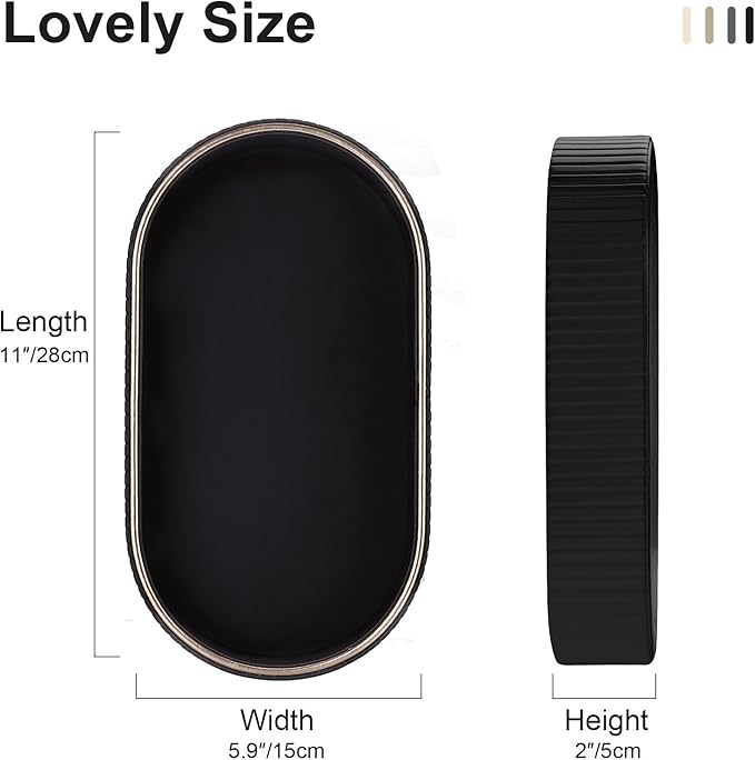 GORESE PU Leather Valet Tray Nightstand Organizer, Oval Perfume Trays Key Bowl Jewelry Dish for Bedside Dresser Entryway Table, Vanity Tray for Bathroom, EDC Trays for Men Women, 11×5.9 in, Black