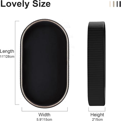 GORESE PU Leather Valet Tray Nightstand Organizer, Oval Perfume Trays Key Bowl Jewelry Dish for Bedside Dresser Entryway Table, Vanity Tray for Bathroom, EDC Trays for Men Women, 11×5.9 in, Black