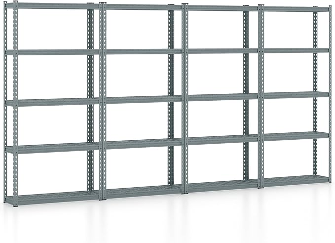 Goplus 5-Tier Metal Shelving Unit, 4 Pack Heavy Duty Wire Storage Rack with Anti-Slip Foot Pads, Height Adjustable Shelves for Warehouse, Kitchen, Living Room, Garage, 12" D x 35.5" W x 72" H
