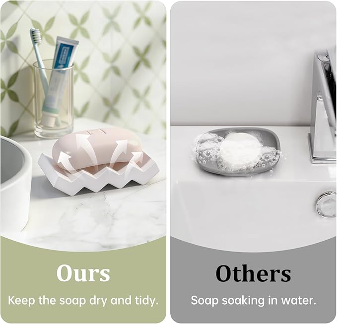 Self Draining Bar Soap Holder Diatomite Soap Dish Fast Drying Soap Saver Small Sponge Caddy for Shower, Bathroom, Kitchen Sink, White