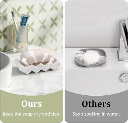 Self Draining Bar Soap Holder Diatomite Soap Dish Fast Drying Soap Saver Small Sponge Caddy for Shower, Bathroom, Kitchen Sink, White