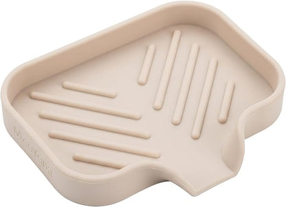 MicoYang Silicone Bathroom Soap Dishes with Drain Spout-Bathroom and Kitchen Sink Organizer,Sponge Holder,Dish Soap Tray,Perfect for Dispenser,Scrubber,Bottle,Cup on Sink or Counter-Tapioca 4.9"×3.2"