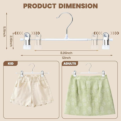 HUADYMEET 100 Pack 12Inch Pants Hangers with Clips,Metal Trouser Hanger for Jeans.Space Saving Skirt Hangers Heavy Duty Non-Slip Adjustable Clothes Shorts Hanger for Women,Men,White