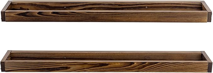 MyGift 30 Inch Rustic Burnt Solid Wood Hanging Shoe Rack, Wall Mounted Storage Organizer Footwear Holder for Closet, Mudroom, Entryway, Holds 6 Pairs, Set of 2