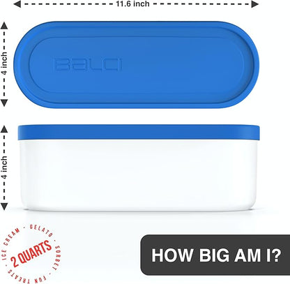 BALCI Ice Cream Containers - 2 Quart Ea. (Set of 2) - Premium Reusable Freezer Storage for Homemade Ice Cream Tub for Sorbet, Frozen Yogurt - Flexible Silicone Lids, Long Scoop, Stackable - Blue