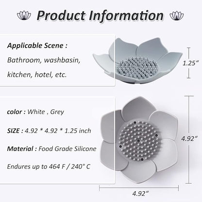 Silicone Soap Dishes with Draining. Bathroom Bar Soap Holder for Shower. Soap Tray for Kitchen Sink. Flower Shape Soap Saver for Counter, Bathtub. (4 Pack, White,Grey,Pink,Blue)