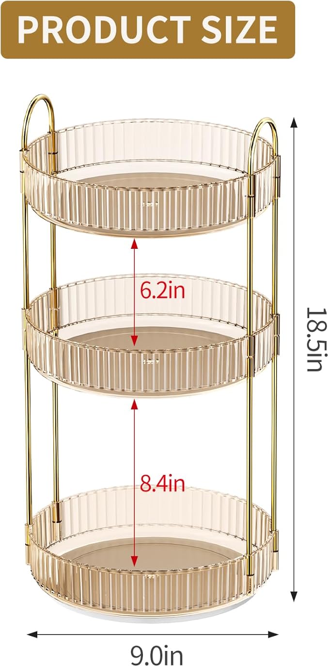 360° Rotating Makeup Organizer, Large Capacity Skincare Organizer, 3 Tier Cosmetic Skin Care Perfume Dresser Organizer, Fits Cosmetics, Perfume, Skin Care, Lipstick