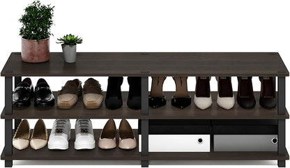 Furinno 14038DBR/BK TST No Tools 3-Tier Wide Shoe Storage Rack, Dark Brown/Black 47 Inch