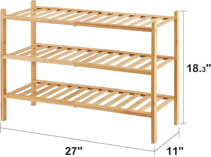 viewcare 3-Tier Free Standing Shoe Racks, Bamboo Wood Shoe Rack for Entryway & Closet, Beautiful | Natural | Functional | Sturdy Shoe Rack