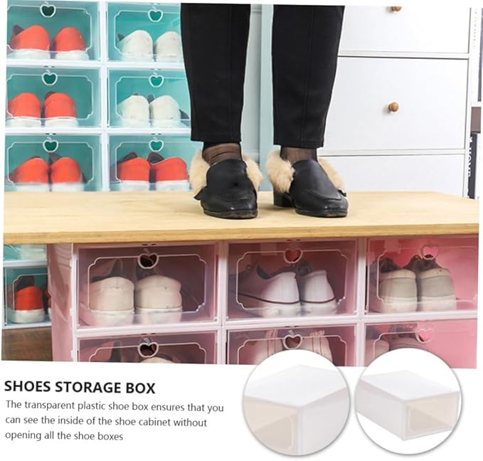 6pcs Large Capacity Shoe Organizer Boxes, Thickened Plastic Drawer Storage Case with Flip Lid, Stackable Shoes Storage Container for Closet and Home