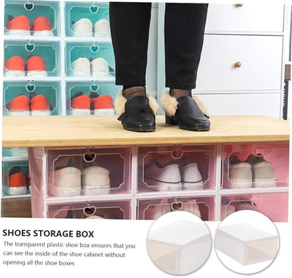 6pcs Large Capacity Shoe Organizer Boxes, Thickened Plastic Drawer Storage Case with Flip Lid, Stackable Shoes Storage Container for Closet and Home