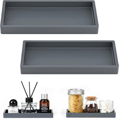 Luxspire Bathroom Vanity Tray, 7.9 x 4 Silicone Kitchen Counter Tray for Soap Dispenser, Bathroom Countertop Organizer for Perfume Soap Towel Bathroom Accessories, 2 Packs, Dark Gray