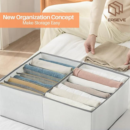 EASEVE Wardrobe Closet Organizer and Storage for Clothes - 7 Grids Foldable Drawer Dividers Organizers for Jeans | Pants | Shirts | Leggings, Stackable Clothing Bins for Closets Organization (1PCS)