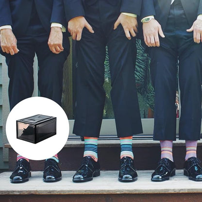 PRETYZOOM Stackable Shoe Box Organizer with Black Snap Closure, Small Sneaker Storage Container for Men and Women, Display Shoe Cabinet Space-saving Closet Organizer