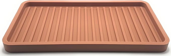 Silicone Sink and Surface Organizer Tray, Sponge Holder, Vanity Tray, Trivet, Heat Safe, Dishwasher Safe, for Bathroom and Kitchen Organization (Mocha, 10"x5.25")