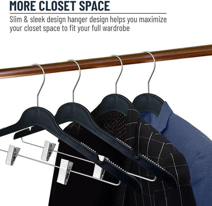All Hung Up Hangers Slim Plastic Clothes Hangers with Clips, Space-Saving Design with Non-Slip Grip, Durable for Everyday Use, Black, 18pcs