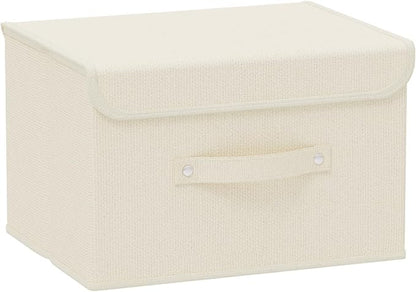Storage Boxes, Collapsible Storage Bins with Lids, Cotton and linen cloth Storage Baskets with Handle, for Books, Closet, Bedroom, Home, 10.2x7.9x6.7 in, Beige