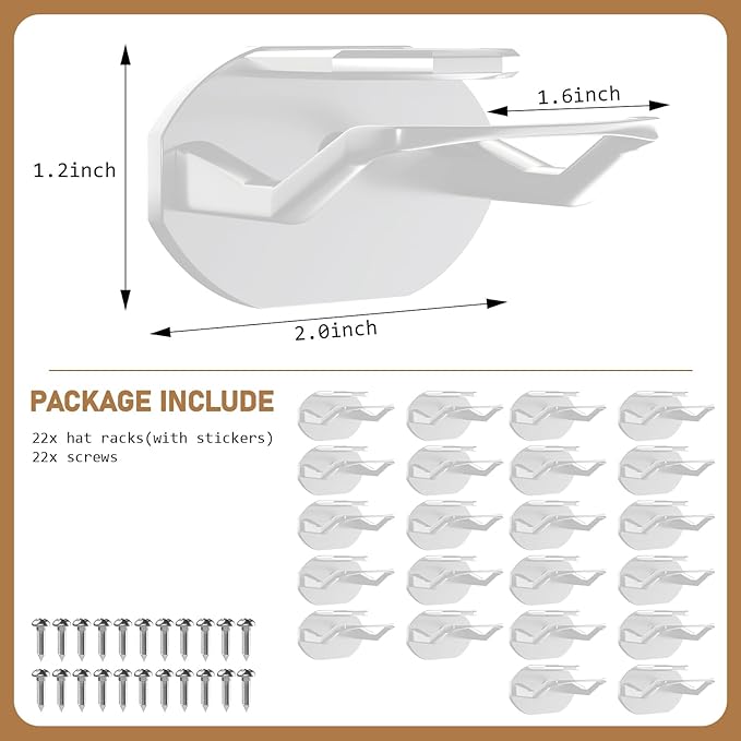 Niunuerga 48 Pack Adhesive Hat Hooks for Wall, Super Strong Hat Rack for Baseball Caps, Hat Organizer Display for Home Decor, Hat Hangers Holder for Wall, Door, Closet, No Drilling (White)