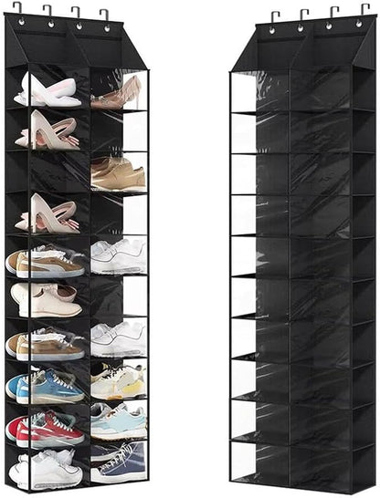 Takywep Over the Door Shoe Organizer, 10-Tier Behind the Door Shoe Rack with 20 Mesh Pockets, Large Deep Pockets Hanging Shoe Storage with 4 Metal Hook