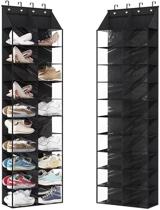 Takywep Over the Door Shoe Organizer, 10-Tier Behind the Door Shoe Rack with 20 Mesh Pockets, Large Deep Pockets Hanging Shoe Storage with 4 Metal Hook