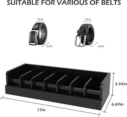 Belt Organizer for Drawer - Bamboo Belt Storage Organizer | Belt Rack for Closet Wall Mount Men Women Tie Sock Bra Scarf Ribbon (Black, 2 * 7Grids)