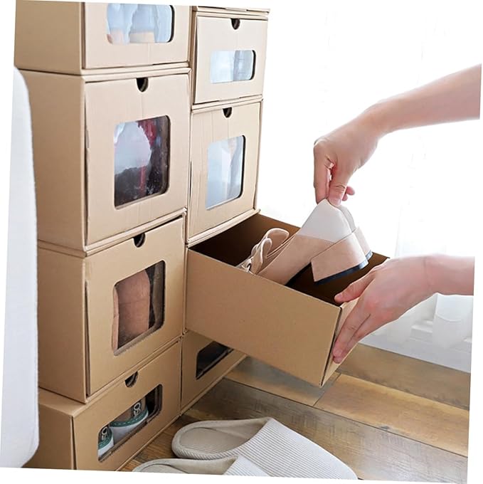 Foldable Drawer Type Shoe Storage Box Thickened Cowhide Paper Organizer for Women High Heels Stackable and Easy Access for Home Shoe Organization
