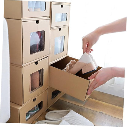Foldable Drawer Type Shoe Storage Box Thickened Cowhide Paper Organizer for Women High Heels Stackable and Easy Access for Home Shoe Organization