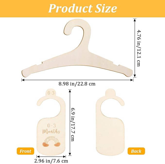 7 PCS Wooden Baby Hangers Set Wood Newborn Hanger with 7 PCS Baby Closet Dividers 9 Inch Non-Slip Coat Hangers Cute Toddler Kids Clothes Hanger for Kids Clothes Coats Suits Pants Jackets