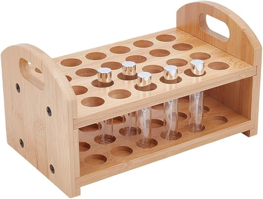 OLYCRAFT Rollerball Perfume Organizer 24 Spaces Wooden Perfume Storage Holder Beauty Scent Storage Makeup Lipgloss Lipstick Display Case Dresser Organizer for Bedroom Vanity Shelf Countertop