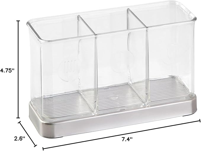 mDesign Cutlery Holder Modern Cutlery Basket for The Kitchen Table, Pantry or Cupboard Kitchen Storage with 3 Compartments Clear/Chrome