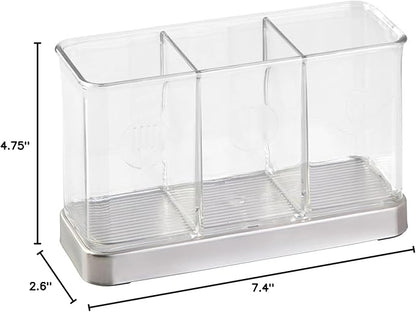 mDesign Cutlery Holder Modern Cutlery Basket for The Kitchen Table, Pantry or Cupboard Kitchen Storage with 3 Compartments Clear/Chrome