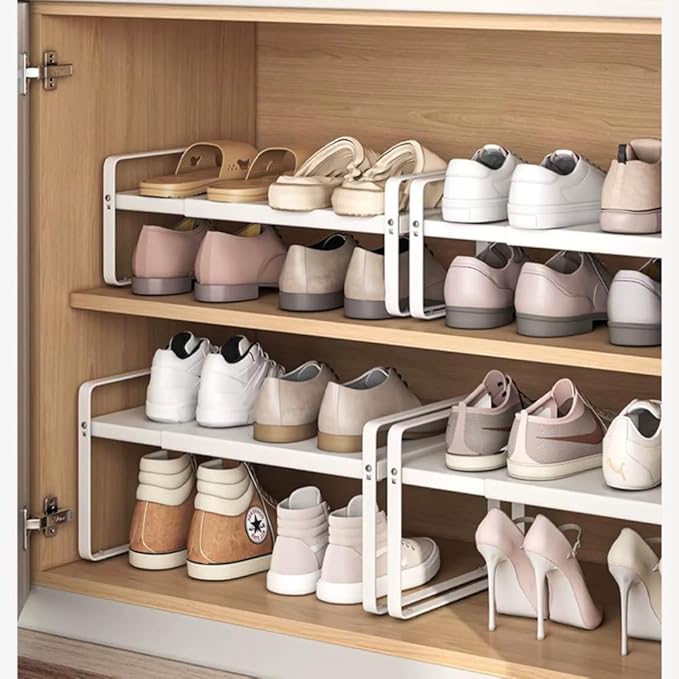 Expandable 1-Tier Metal Shoe Rack (H:7"), Adjustable Width 14.9"–23.6", Heavy-Duty Free-Standing Shoe Shelf for Closet, Entryway & Small Spaces – Single Pack