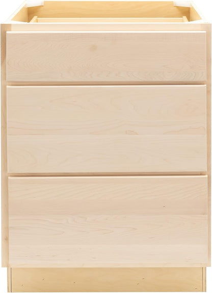 Quicklock RTA (Ready-to-Assemble) | Base Kitchen Cabinets - Shaker Style | Made in America (Raw Maple, 24" W x 34.5" H x 24" D 3 Drawer Pots and Pans)